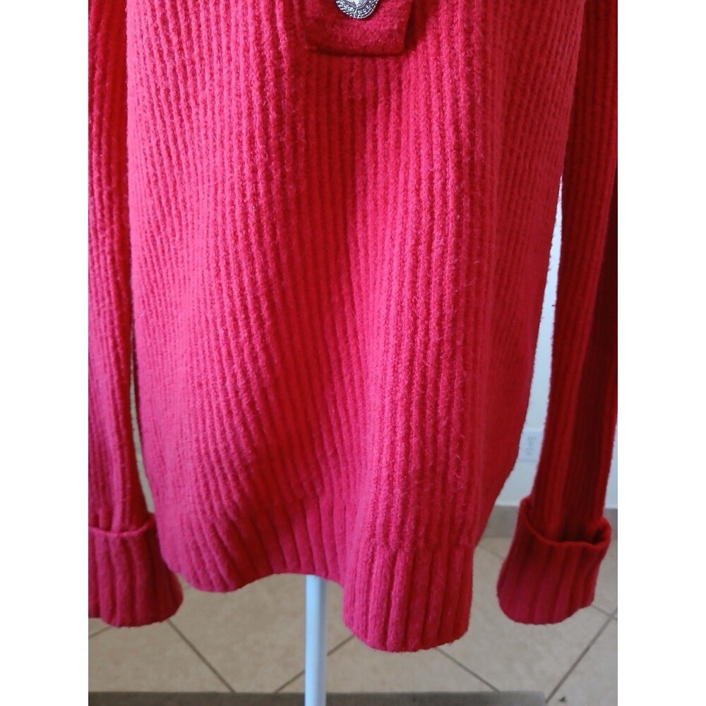 Talbots Red Ribbed Knit Sweater Jeweled Button Mock Neck Long Sleeve Size XS - Picture 7 of 16